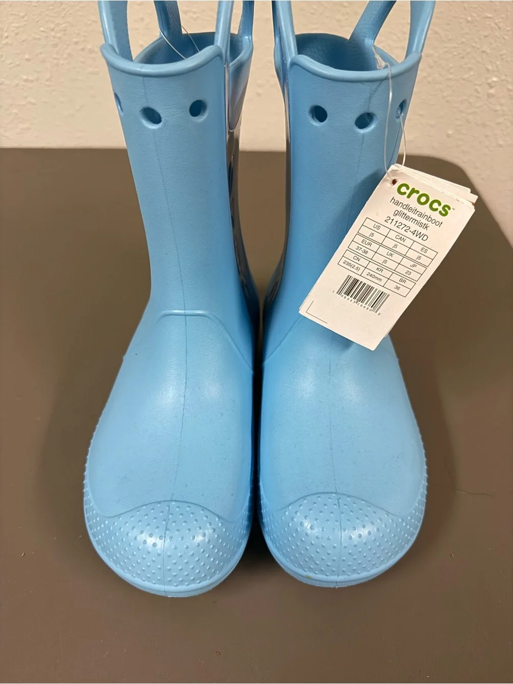CROCS Light Blue Glitter Handle Kids Rain Boots
